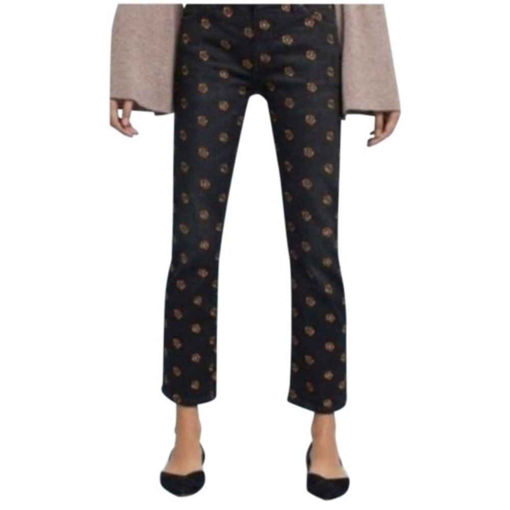 Anthropologie Pilcro Floral Embroidered Skim Straight Leg Jeans Size 32